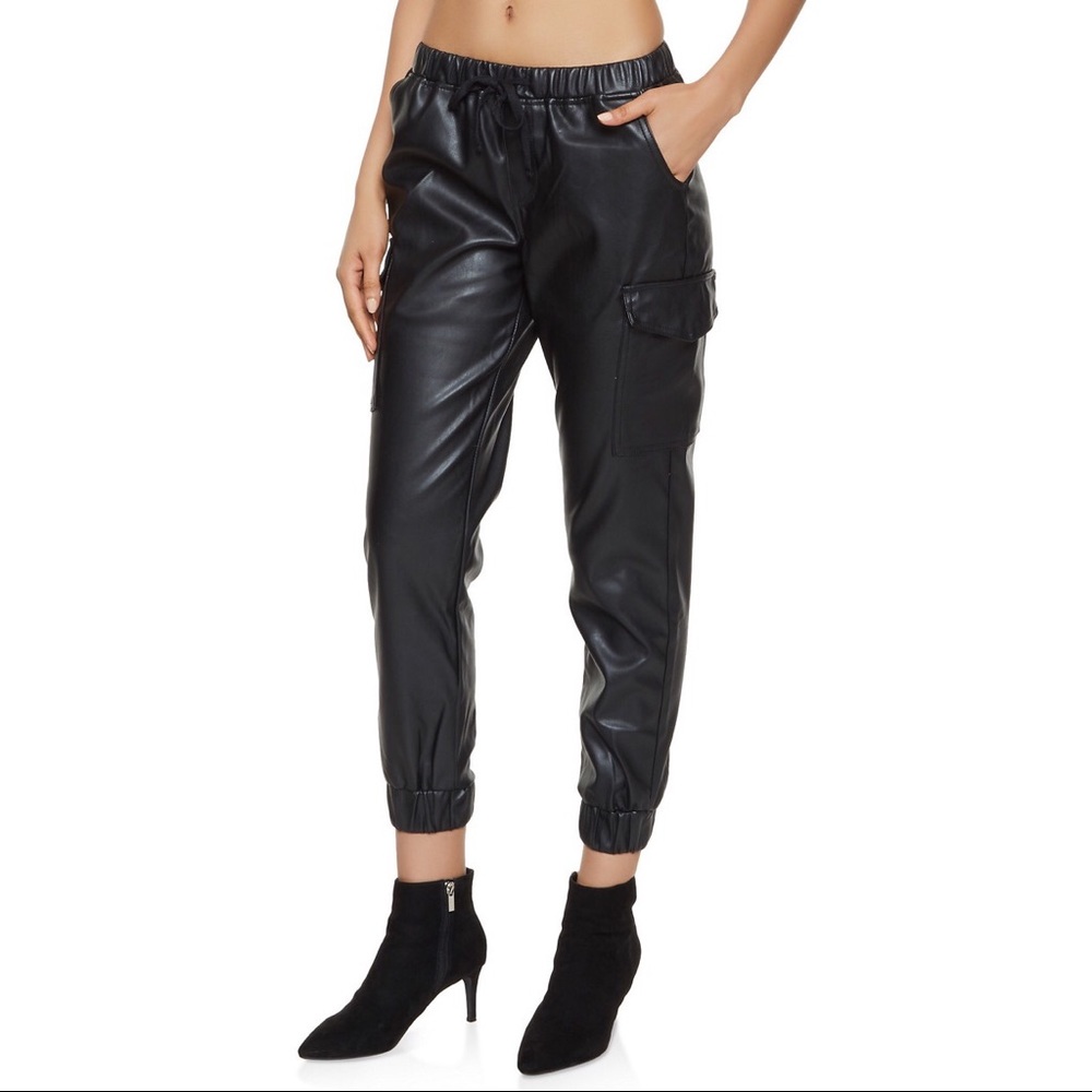 Leather Cargo Joggers